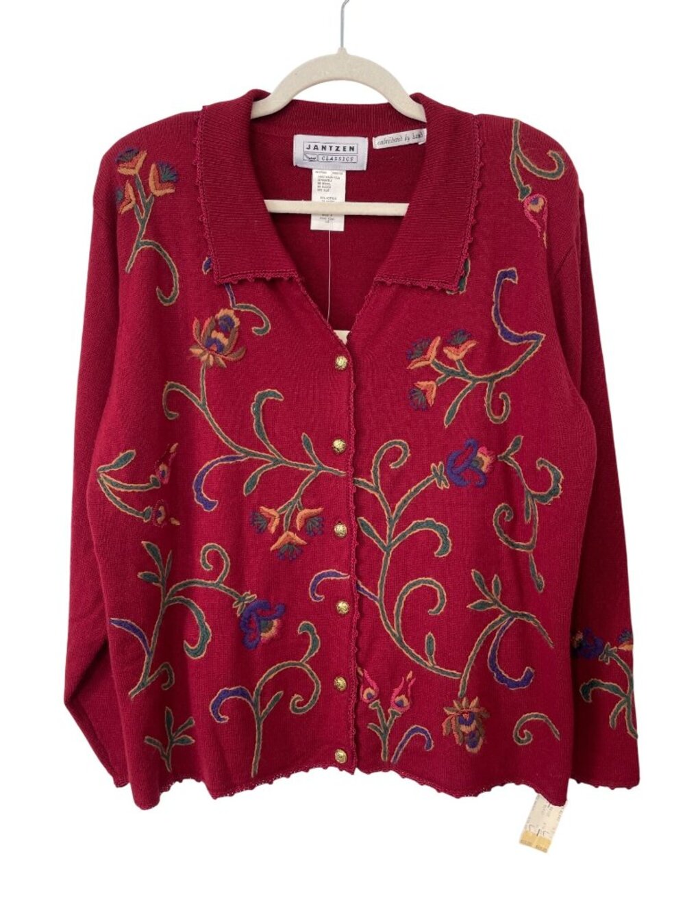 Vintage 90s Jantzen Classics Cardigan Sweater Large Embroidered Deadstock NEW